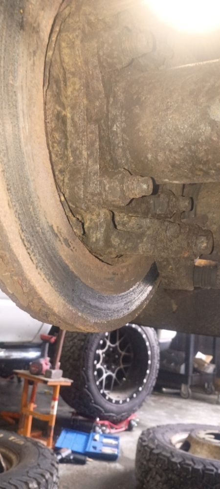 A worn rotor and hub before the job